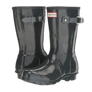 Hunter Glossy Rain Boots Size 8 Dark Gray Buckle